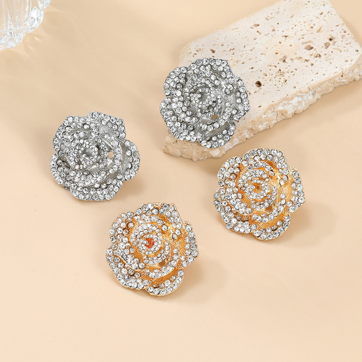 Wholesale Exaggerated Earrings Rhinestone Flower Earrings Statemente Earrings ACC-ES-JL033