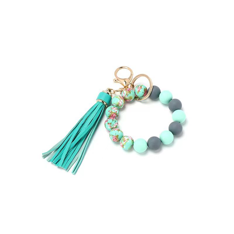 Wholesale Sunflower Printed Tassel Silicone Beaded Wristlet Keychain ACC-KC-JinAn017