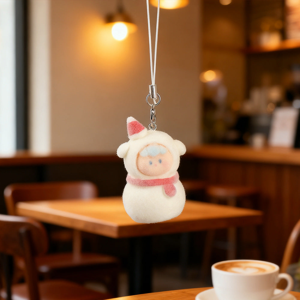 Wholesale Cute Resin Flocked Christmas Tree Keychain