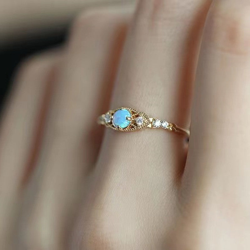 Wholesale Copper Gold Plated Adjustable Opal Ring Retro Geometric Fashion Accessory for Women