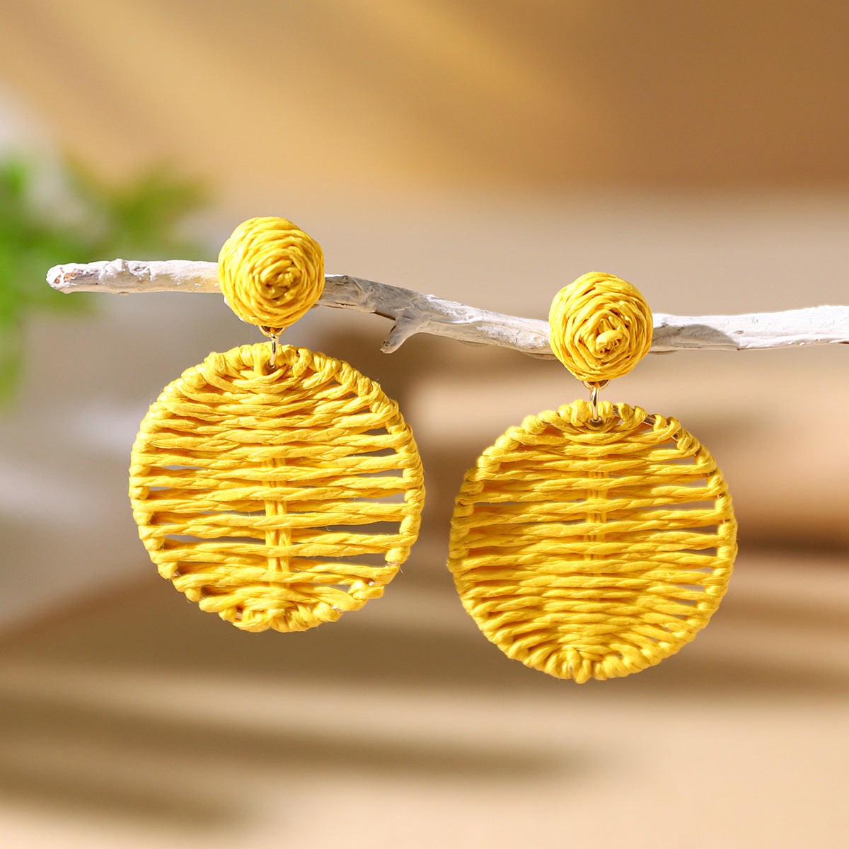 Wholesale Bohemian Exaggerated Raffia Earrings Hand Woven ACC-ES-XLH002