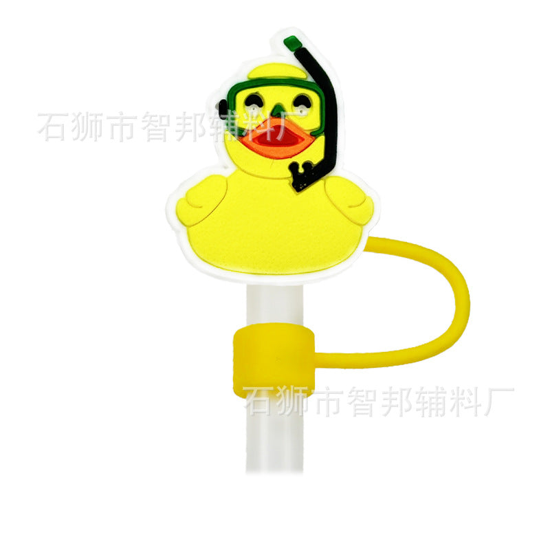 Wholesale  10pcs 10mm Little Yellow Duck Cartoon Cute Duck PVC Soft Straw Tube Cap