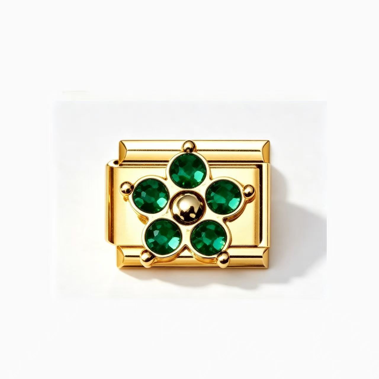 Wholesale Chic Gold Four Leaf Clover Colorful Zircon Stainless Steel Italian Modular DIY Bracelet Jewelry Accessory