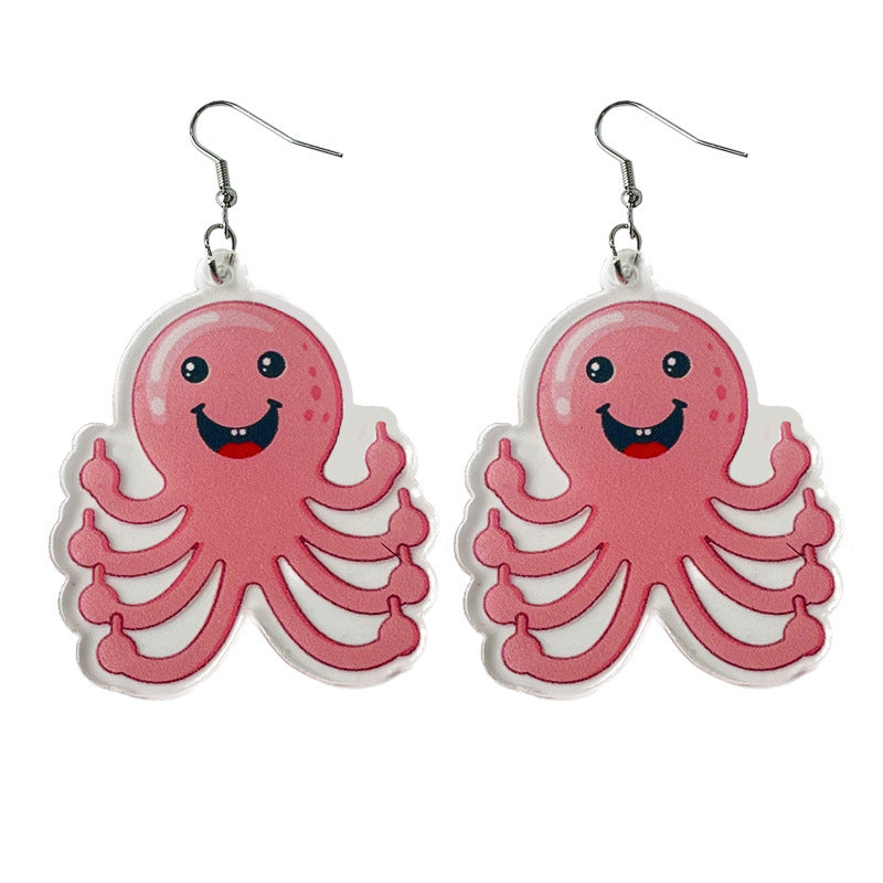 Wholesale 2 Pairs/pack Fun Printed Funny Octopus Acrylic Earrings ACC-ES-HY071