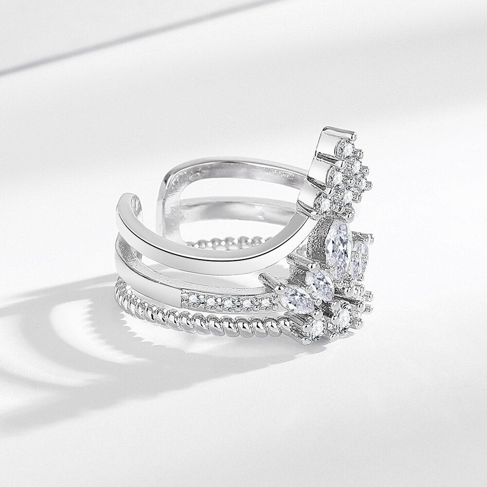 Wholesale Crown Multi-layer Micro-inlaid Zirconia Exaggerated Open Ring