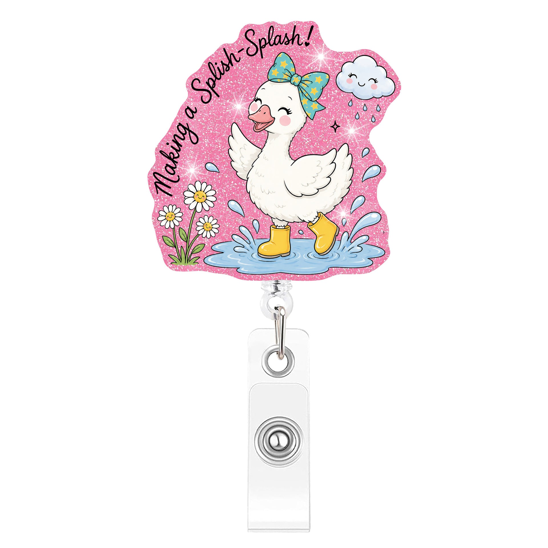 Wholesale Plastic Retractable Badge Clip Pink Goose Design Stylish Office ID Card Holder And Everyday Work Accessory