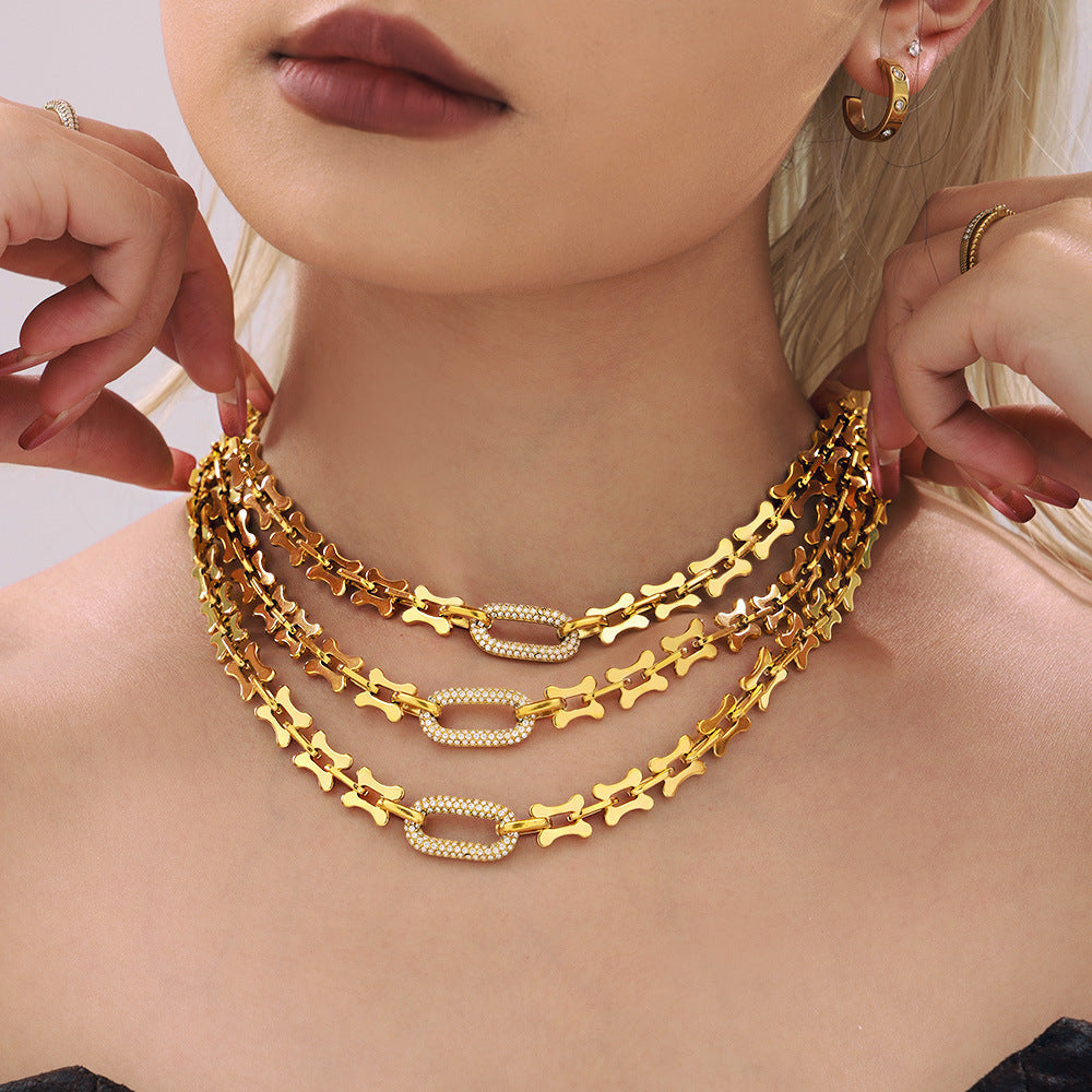 Wholesale  Stainless Steel Horseshoe Handmade Chain Micro Zircon Necklace Bracelet