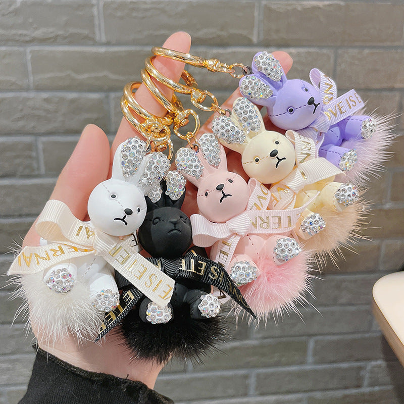 Wholesale Cartoon Fur Ball Dot Diamond Rabbit Zinc Alloy Keychain Lanyard Keychain ACC-KC-ShuoT019