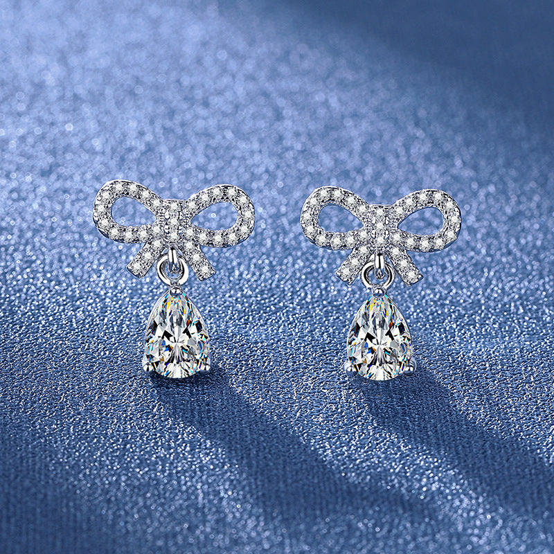 Wholesale Bow Earrings Women' s Tassel Earrings Korean Style Fashion Diamond Drop Jewelry
