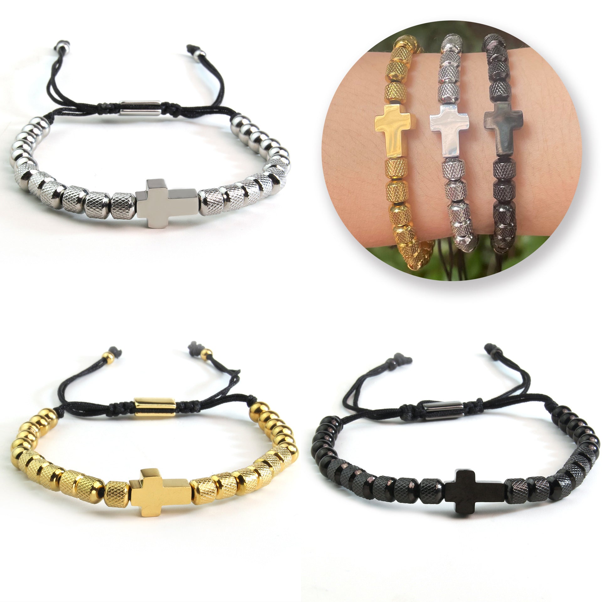 Wholesale Stainless Steel Bracelets Gold Plated Bracelet Cross Bracelet ACC-BT-HongMing008