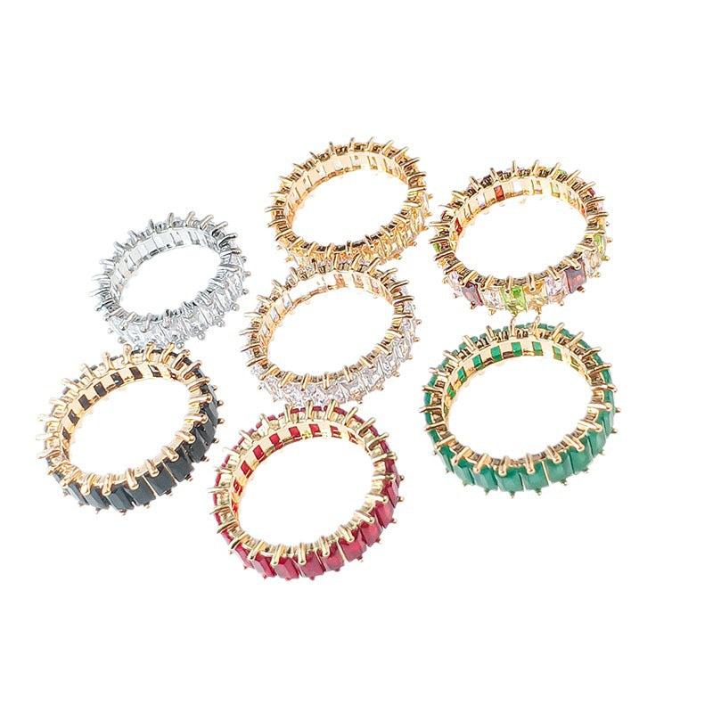 Wholesale rectangular zircon ring starry diamond ring