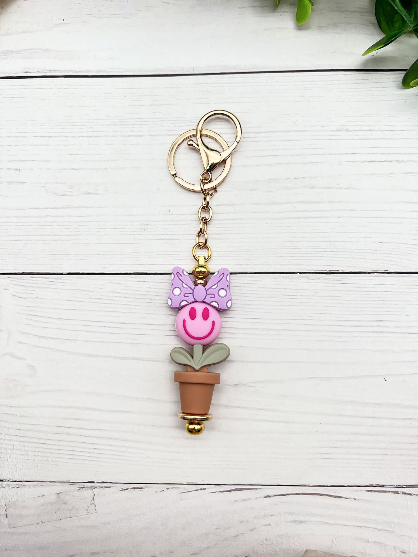 Wholesale Cute Smiley Dot Bowknot Silicone Beaded Keychain ACC-KC-JiuYa006