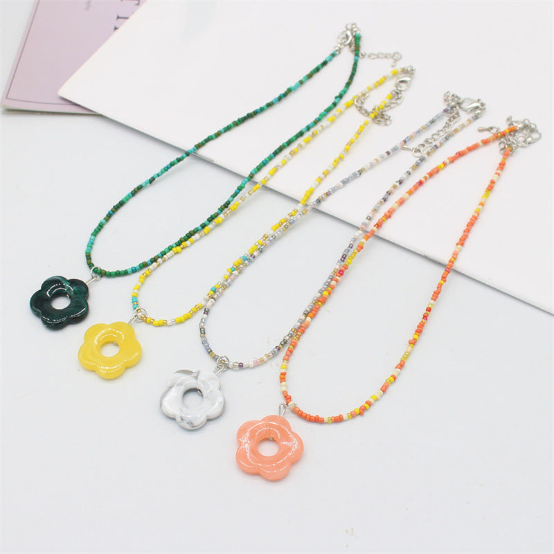Wholesale colorful flower rice beads beaded necklace