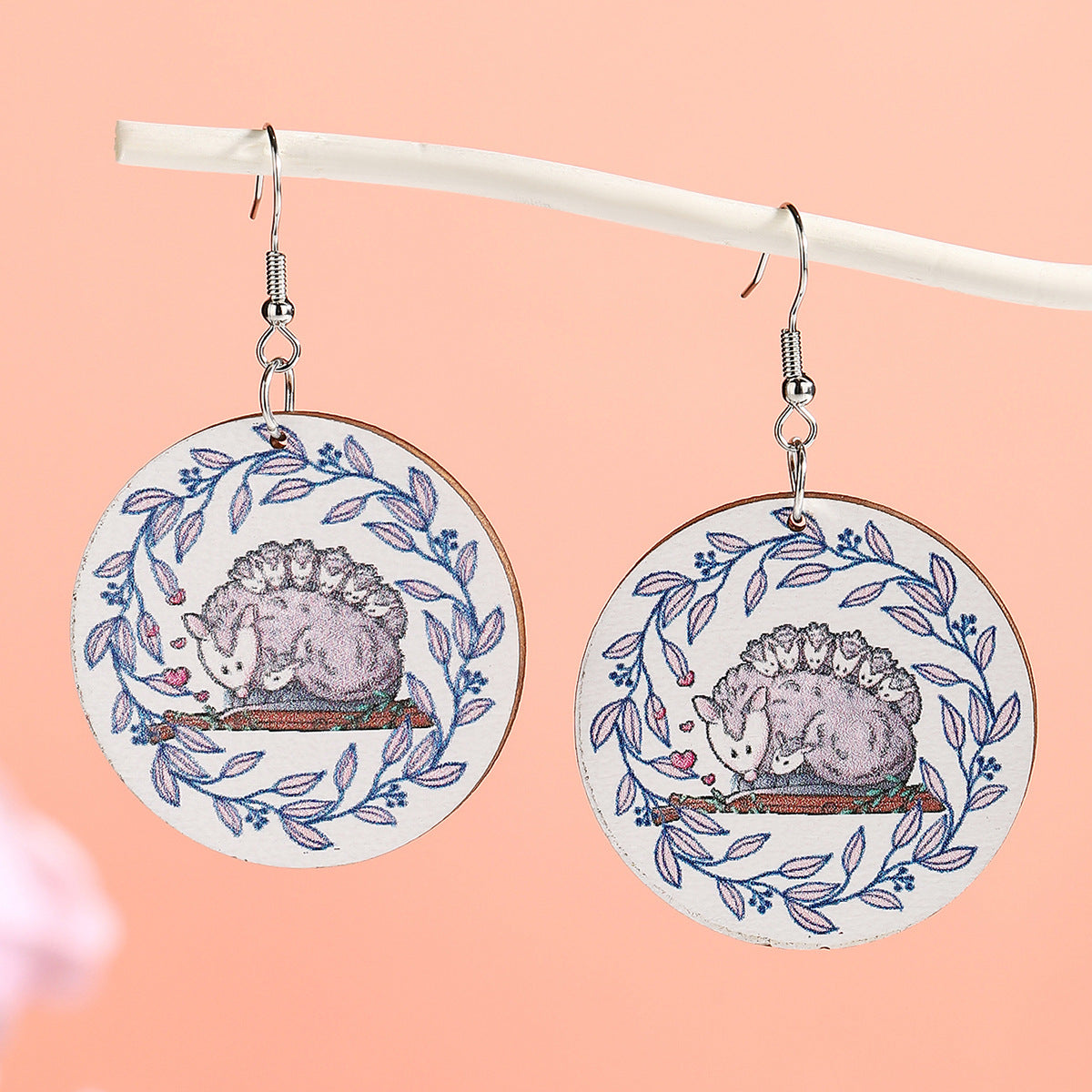 Wholesale  Round Wooden Earrings Animal Elements Printing Earrings