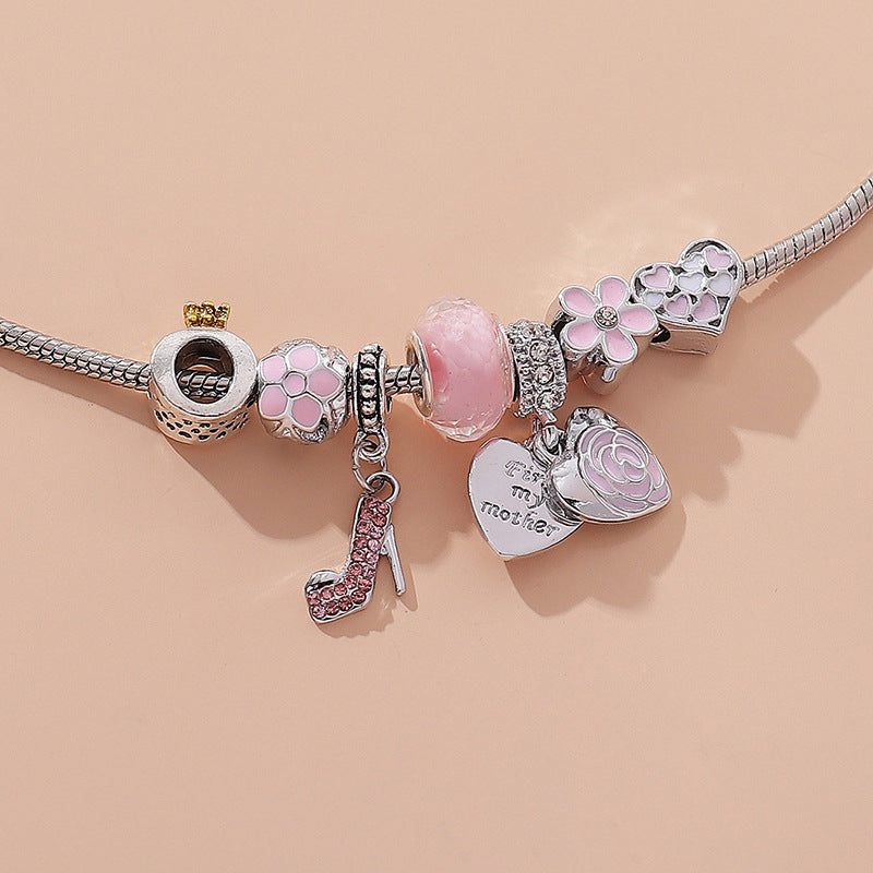 Wholesale Pink Flower Bracelet Oil Dropping Rose Heart-shaped  Jewelry