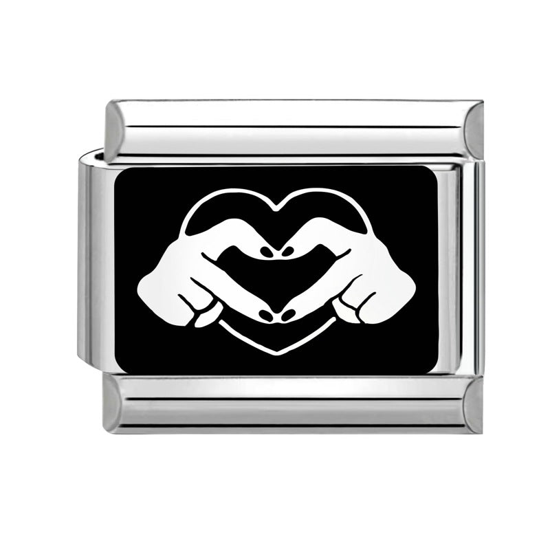 Wholesale Italian Charm Bracelet 9mm DIY Splicing Black and White Lettering Stainless Steel Composable Bracelet