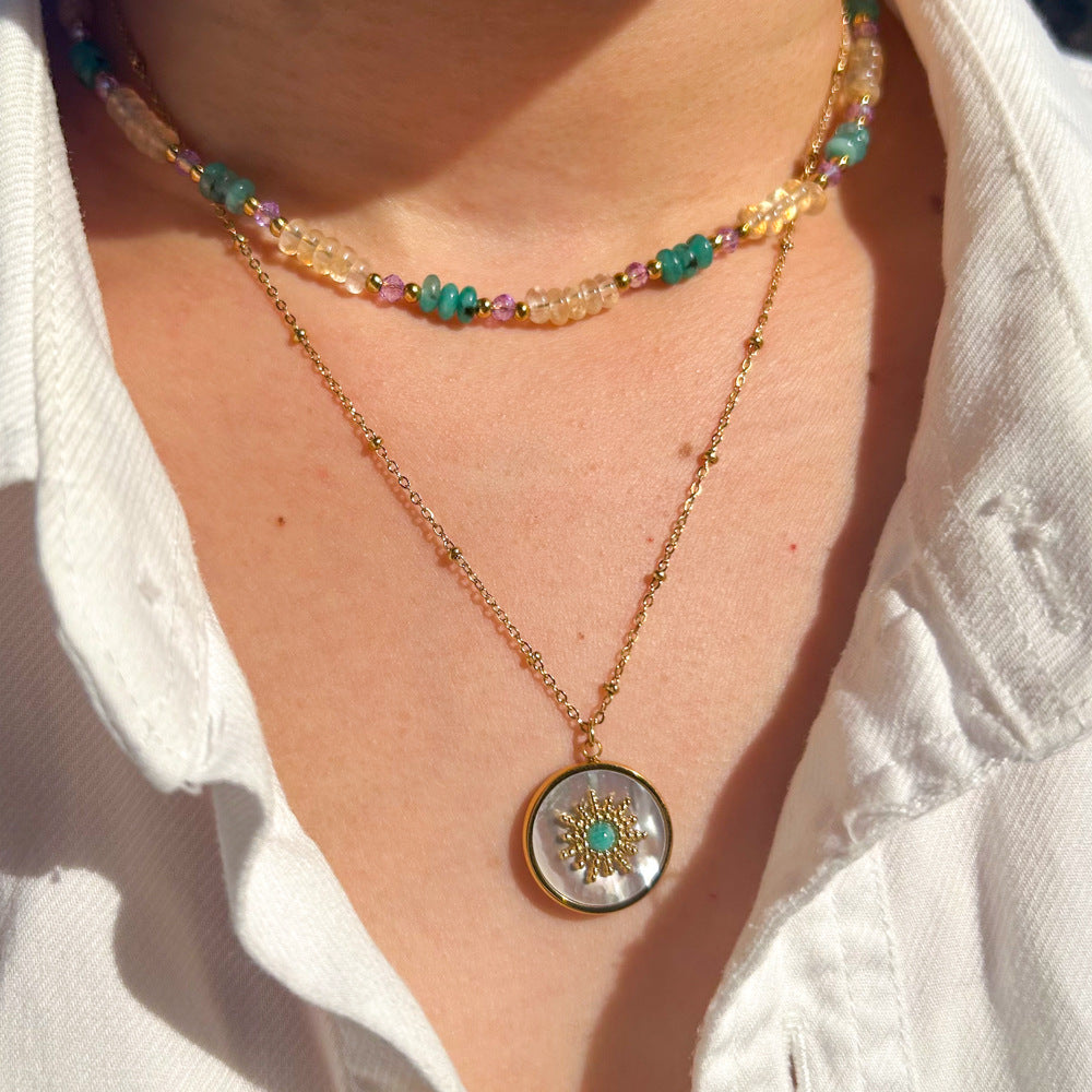 Wholesale Stainless Steel Jewelry Necklace Natural Stone  White Shell Handmade Chain