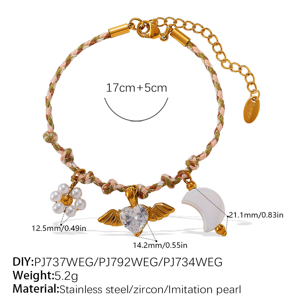 Wholesale  Retro Seaside Style DIY Freshwater Pearl Pendant Bracelet Stainless Steel Plated 18K Gold Ceramic Pendant Necklace for Women