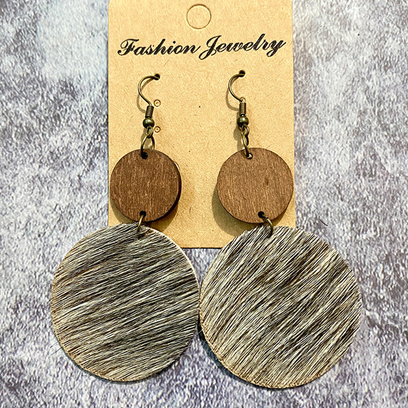 Wholesale retro Western earrings Wood leather horse hair earrings