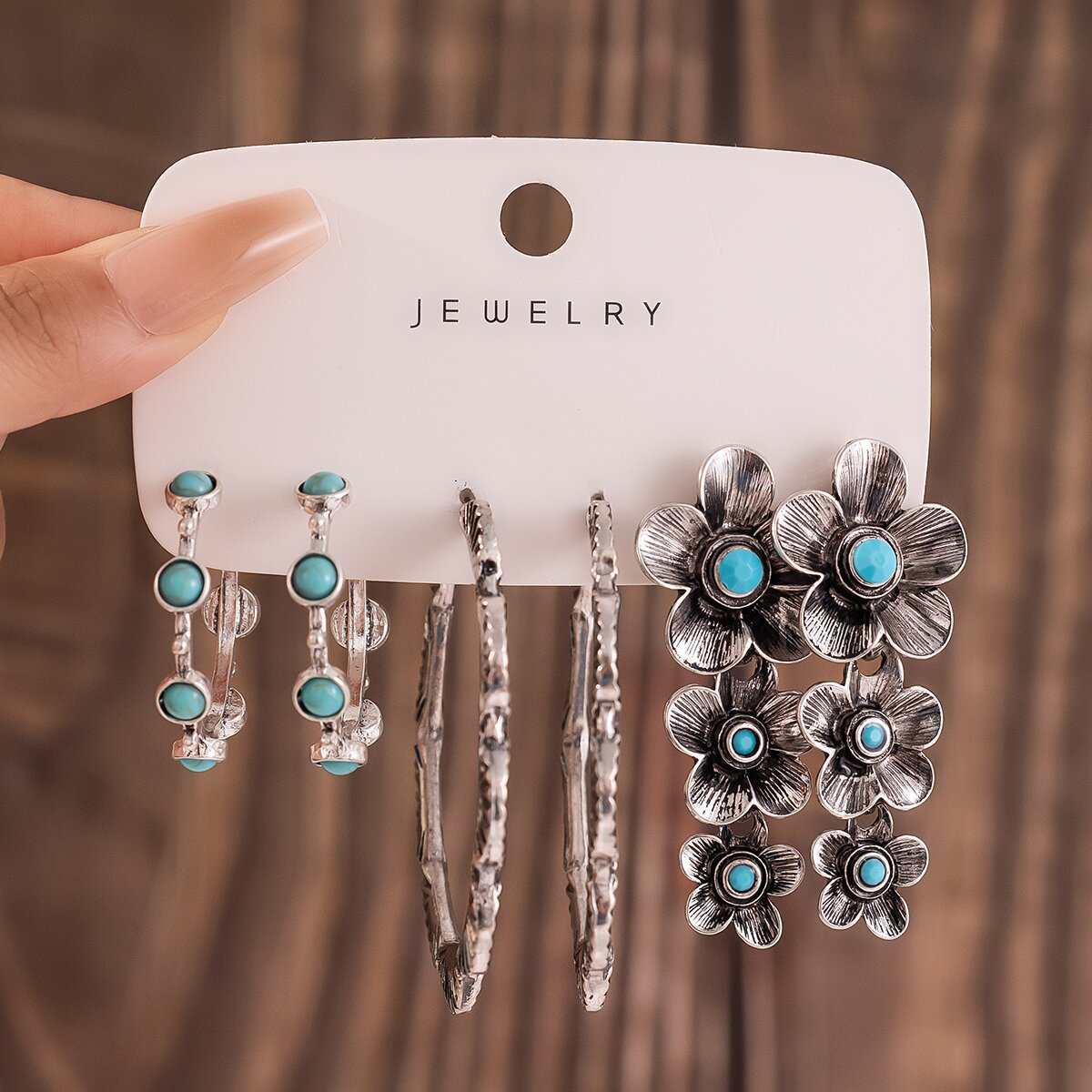 Wholesale Retro Bohemian Style Oval Geometric Flower Earrings