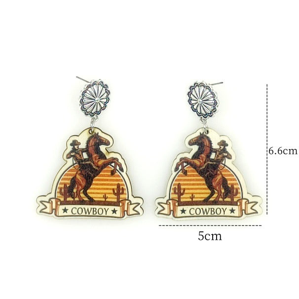 Wholesale Western Style Cowboy Earrings Vintage Wood Earrings ACC-ES-Yinx001