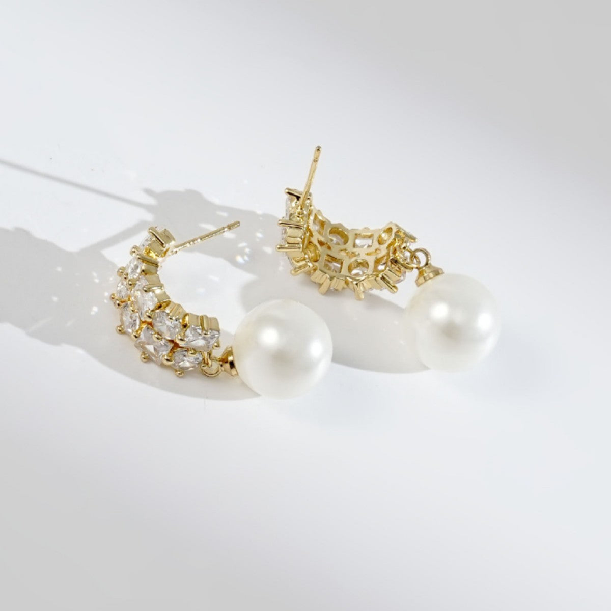 Wholesale Copper Inlaid Zircon Crystal Pearl Earrings