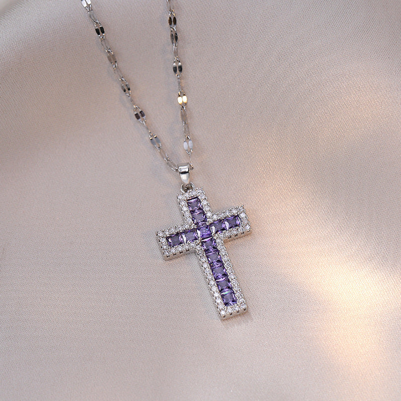 Wholesale Stylish Copper Zircon Cross Pendant Necklace Gold White Color Women S Fashion Accessory Boutique Gift