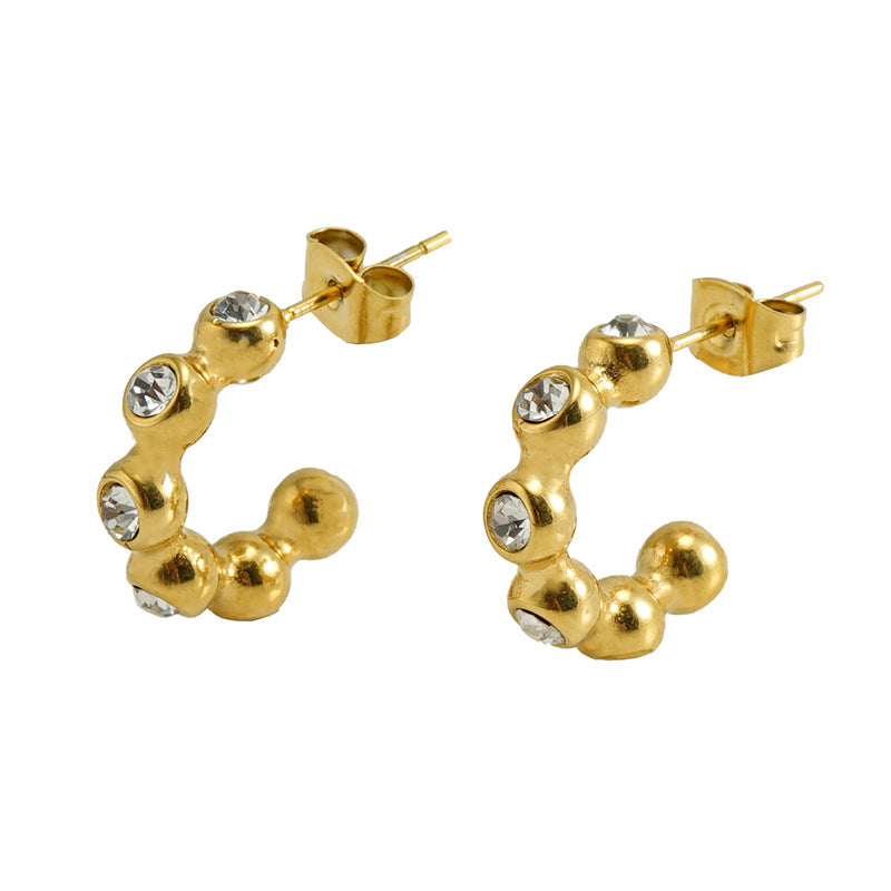 Wholesale U-shaped Diamond 18K Gold Stainless Steel Geometric Earrings ACC-ES-ZhongXin016
