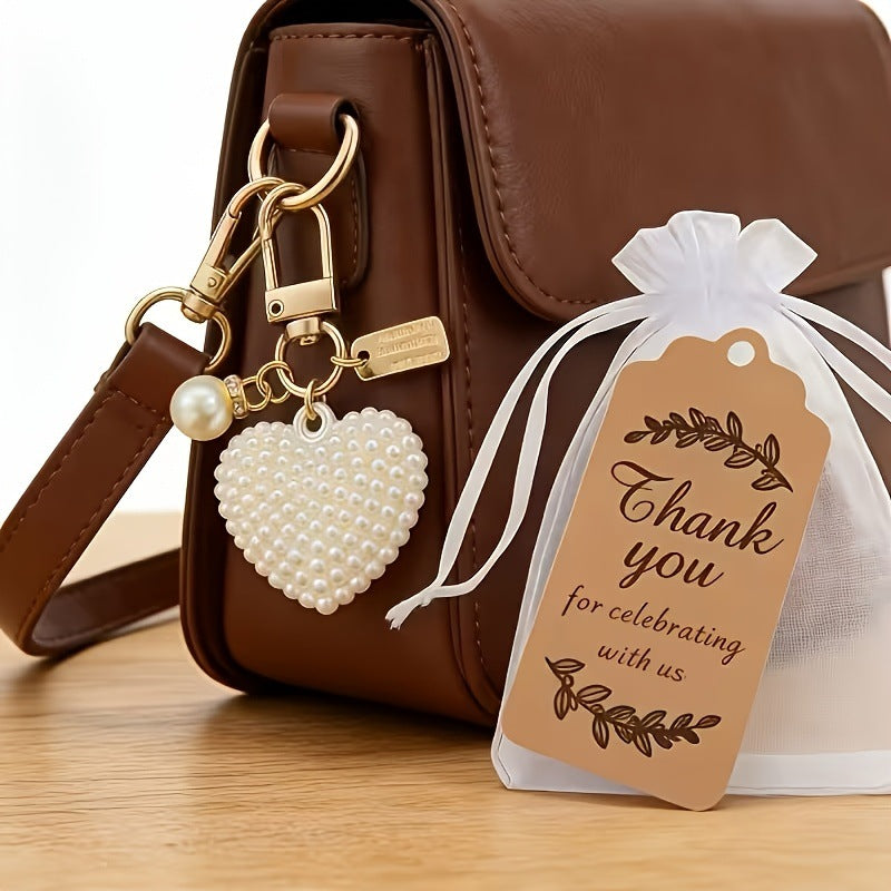 Wholesale Pearl Heart Keychain with Metal Tag,  Chic Bag Charm for Girls,  Boutique Gift