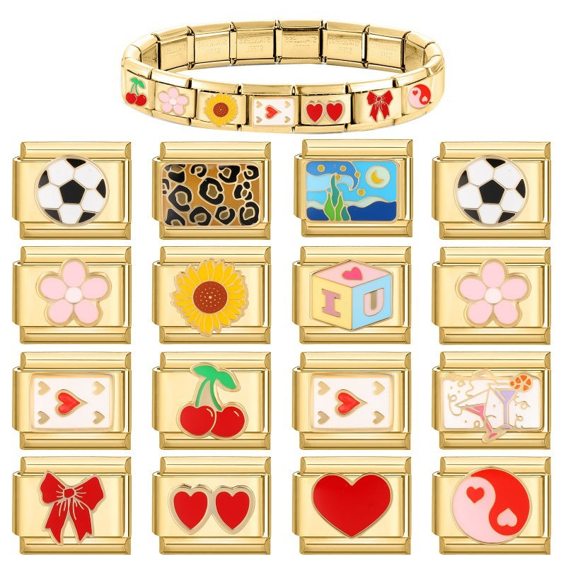 Wholesale Italian Charm Bracelet 9mm DIY Splicing Gold Creative Pattern Stainless Steel Composable Bracelet