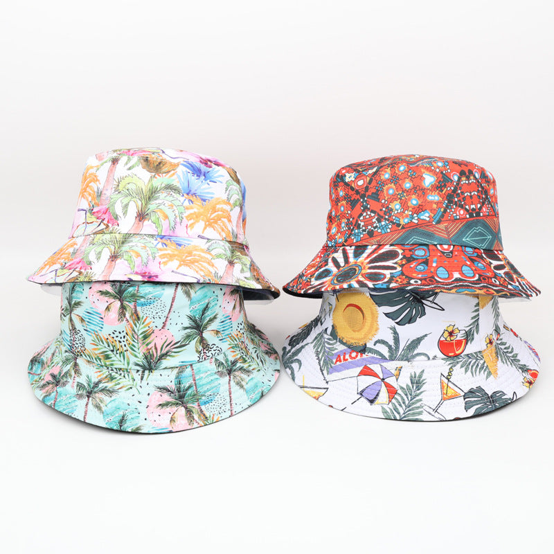 Wholesale  Coconut Tree Double-sided Fisherman's Hat Bucket Hat