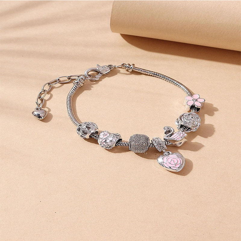 Wholesale Heart Shaped Rhinestone Stainless Steel Copper Alloy Beaded Bracelet ACC-BT-JingSY001