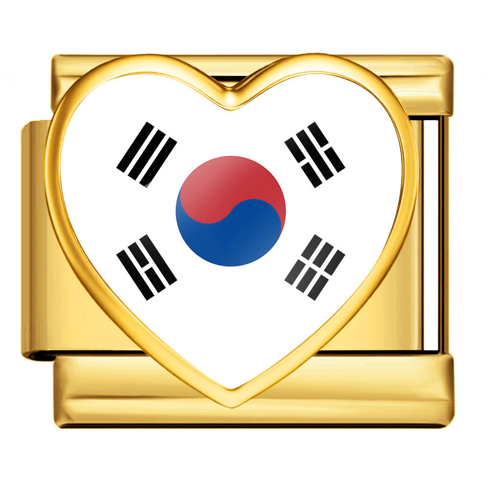Wholesale Gold Plated Stainless Steel DIY Modular Bracelet With Heart Italy Flag Design Party Jewelry Accessory For Women