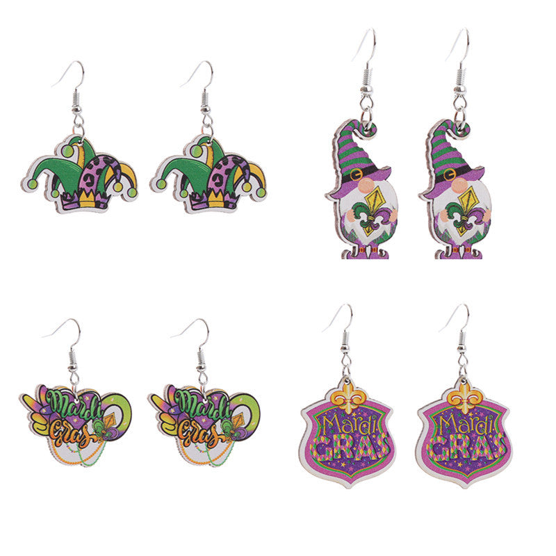 Wholesale  Carnival wooden earrings carnival truck clown hat earrings holiday earrings