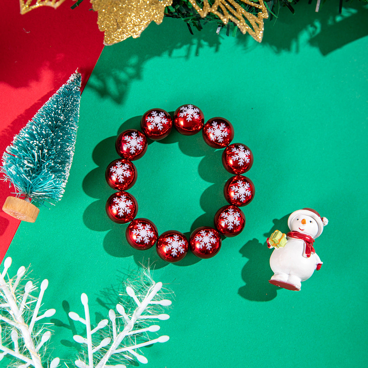 Wholesale Snowman Printed Resin Round Bead Elastic Christmas Bracelet ACC-BT-YongGe006