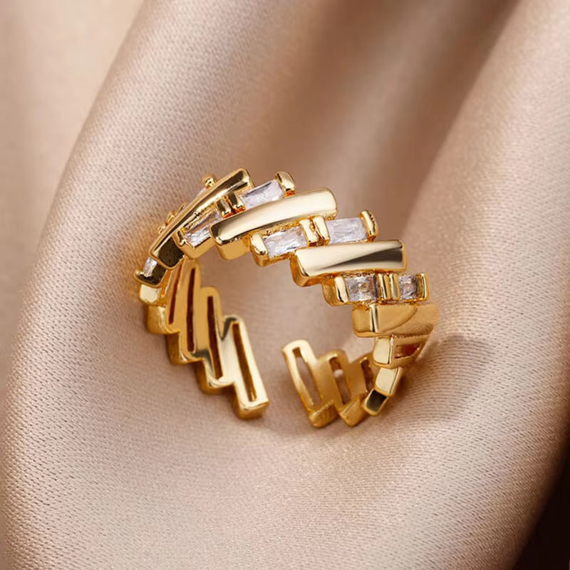 Wholesale Cross-border Light Luxury Retro Style Green Zircon Open Ring 18K Gold Plated Emerald High-grade Finger Ring Jewelry