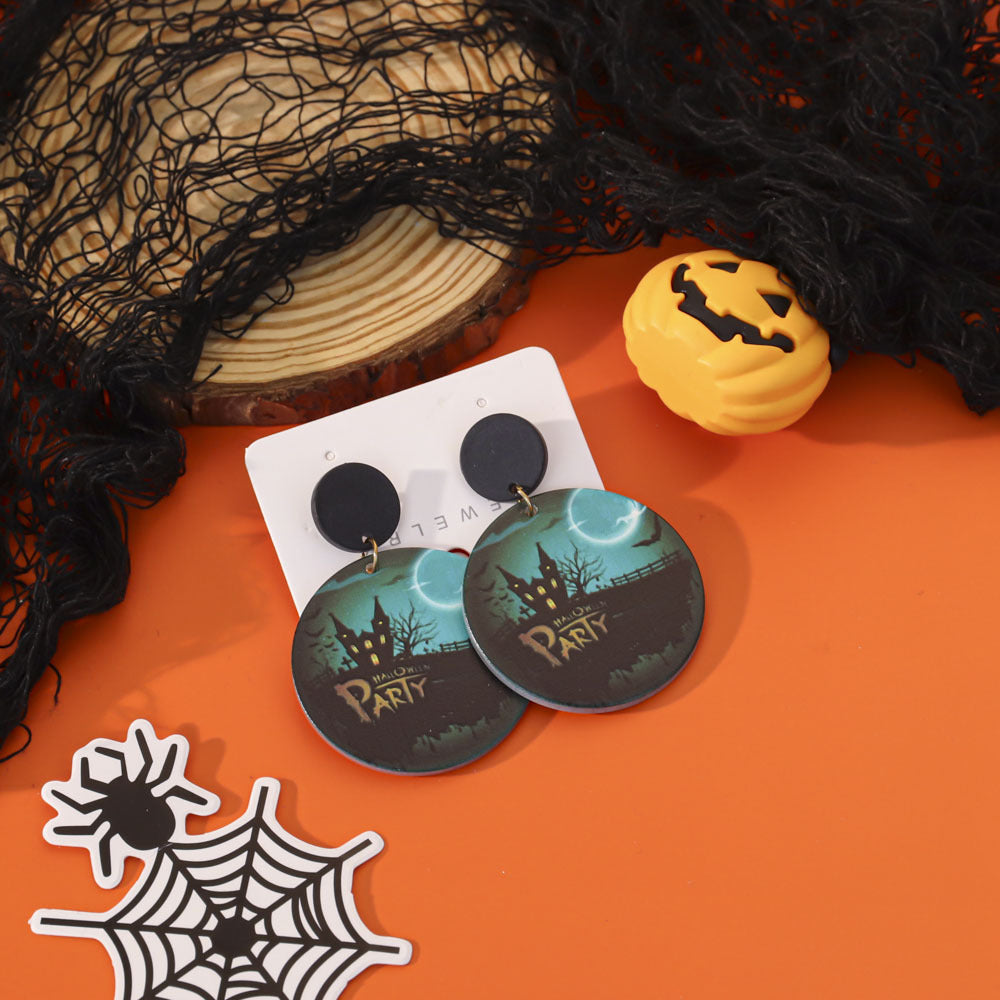 Wholesale  Acrylic Pumpkin Lantern Bat Earrings