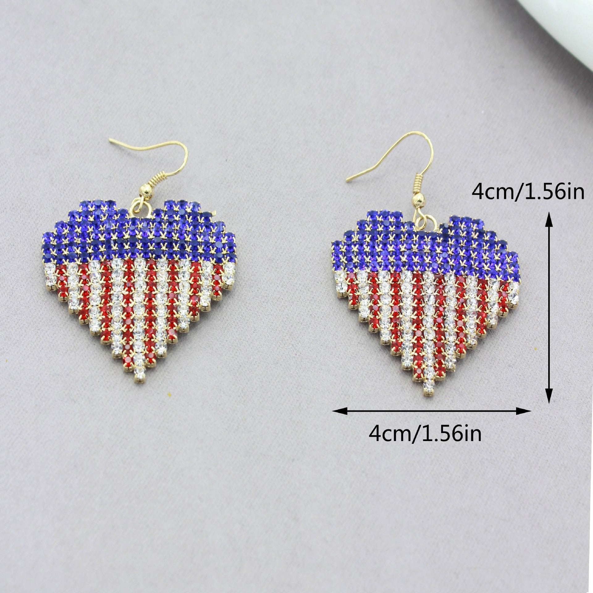 Wholesale  flag red and blue striped color rhinestone heart-shaped  letter earrings