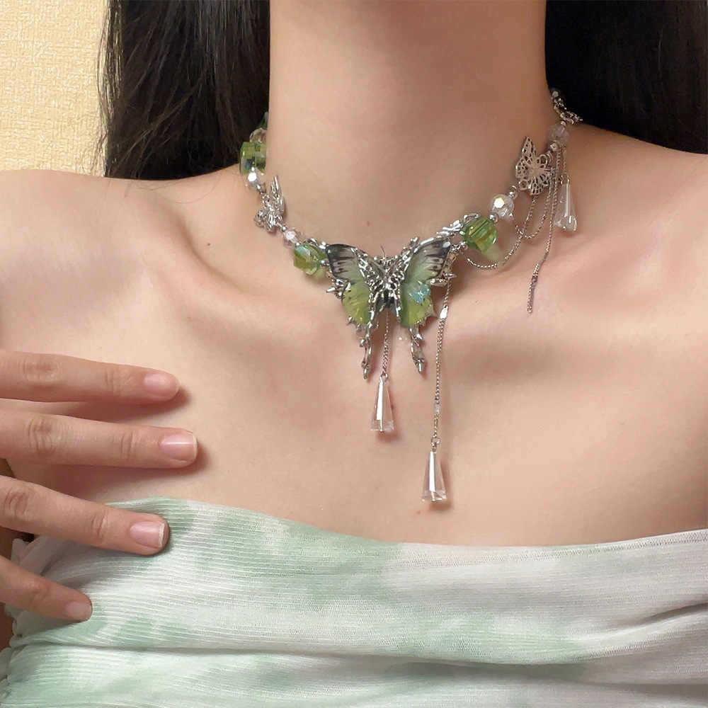 Wholesale Green Crystal Butterfly Choker Necklace