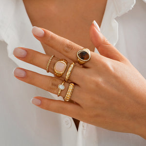 Geometric Inlay Ring Wholesale Light Gold Geometric Inlaid Stone Ring Set Open Band Fashion