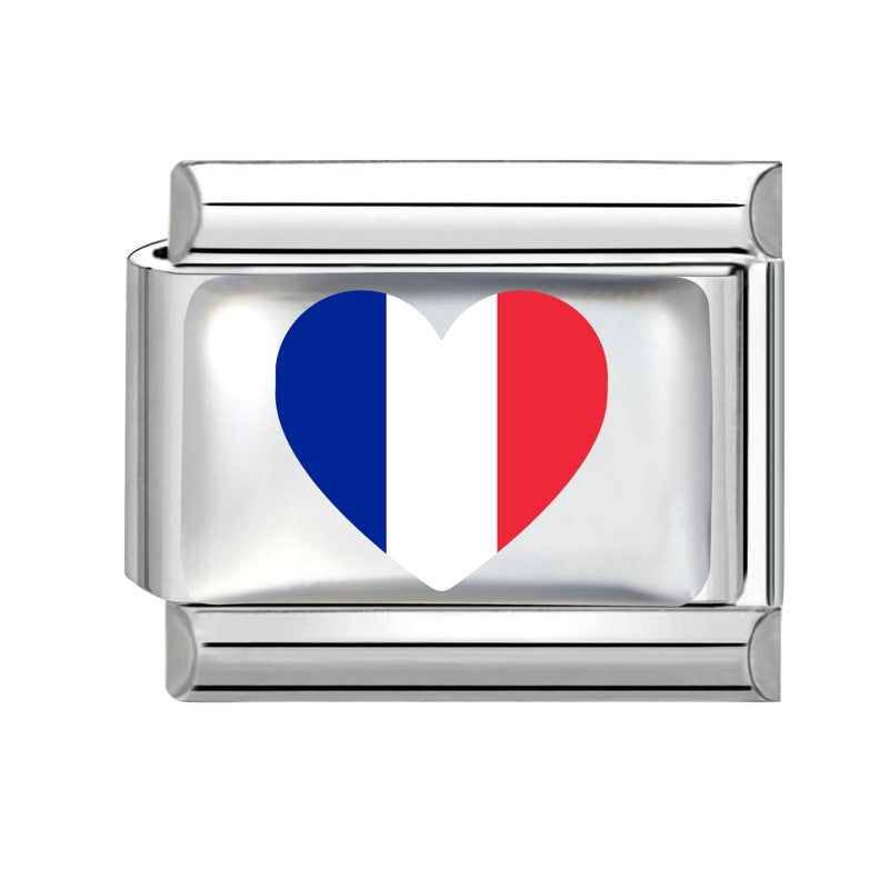 Wholesale Electroplated Stainless Steel Heart Italian Flag Charm DIY Bracelet Jewelry Accessory Boutique Resale
