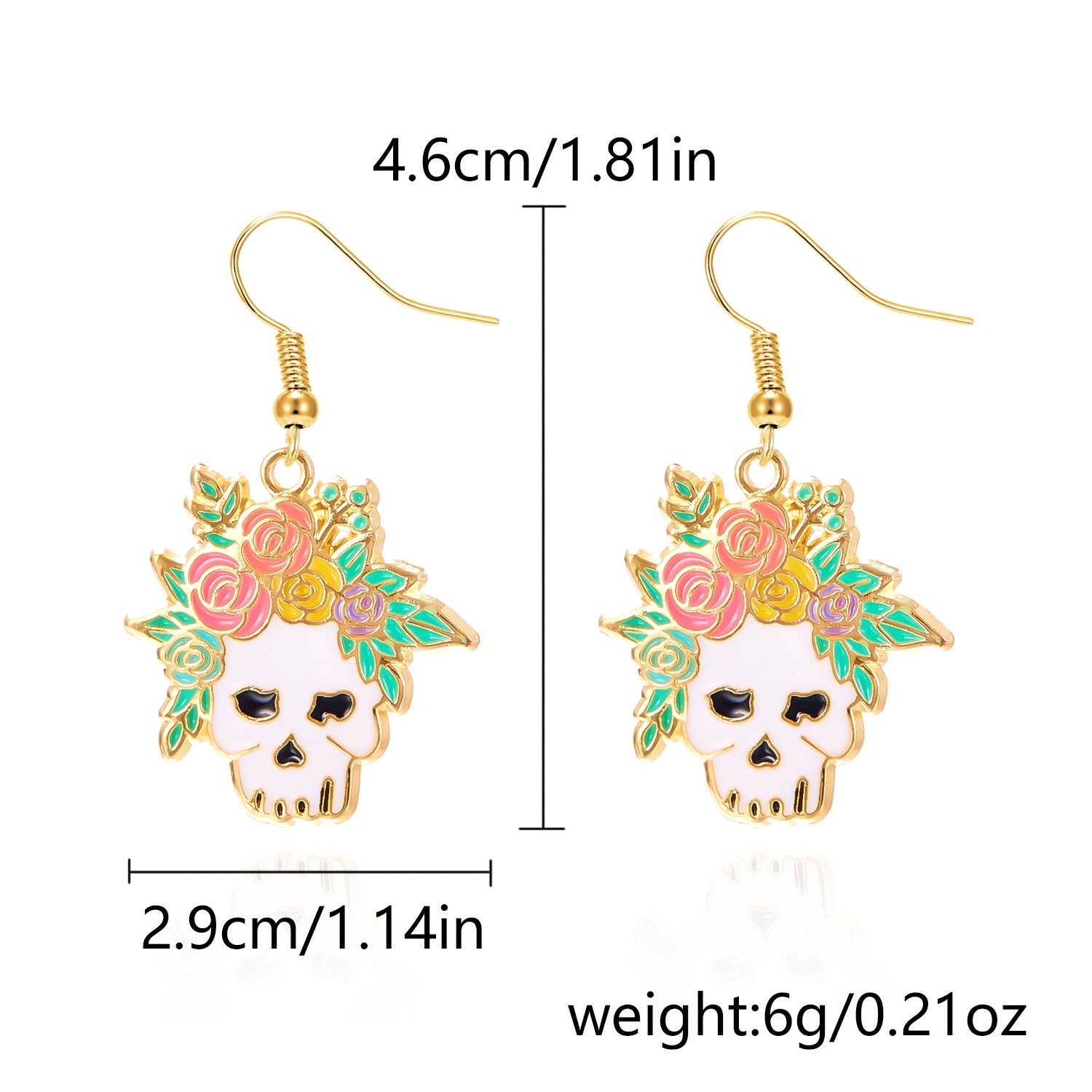 Wholesale  Halloween earrings fashion creative  painting oil flowers skull ear hook earrings