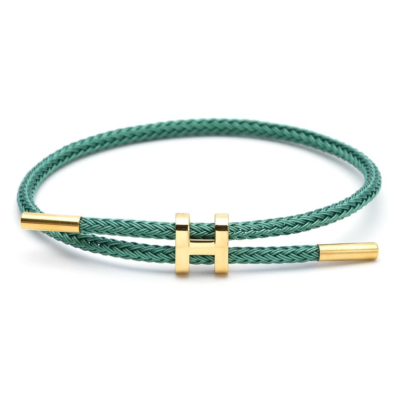 Wholesale Adjustable 3MM I-shaped Buckle Titanium Steel Leather Cord Bracelet ACC-BT-QianHui007
