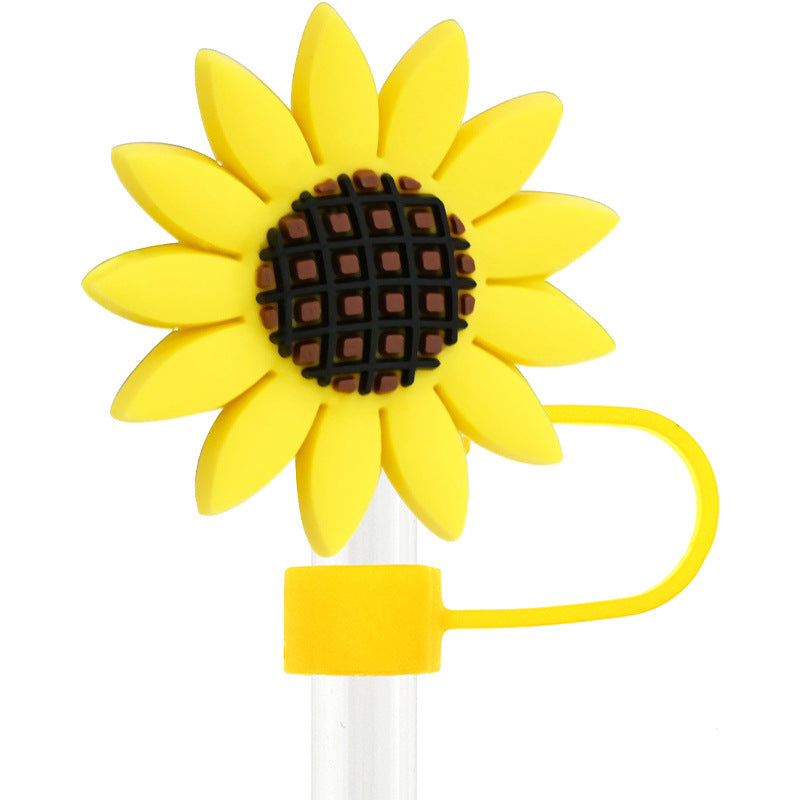 Wholesale Random 100pcs Sunflower 10mm PVC Soft Straw Tube Cap ACC-SCR-RYY106
