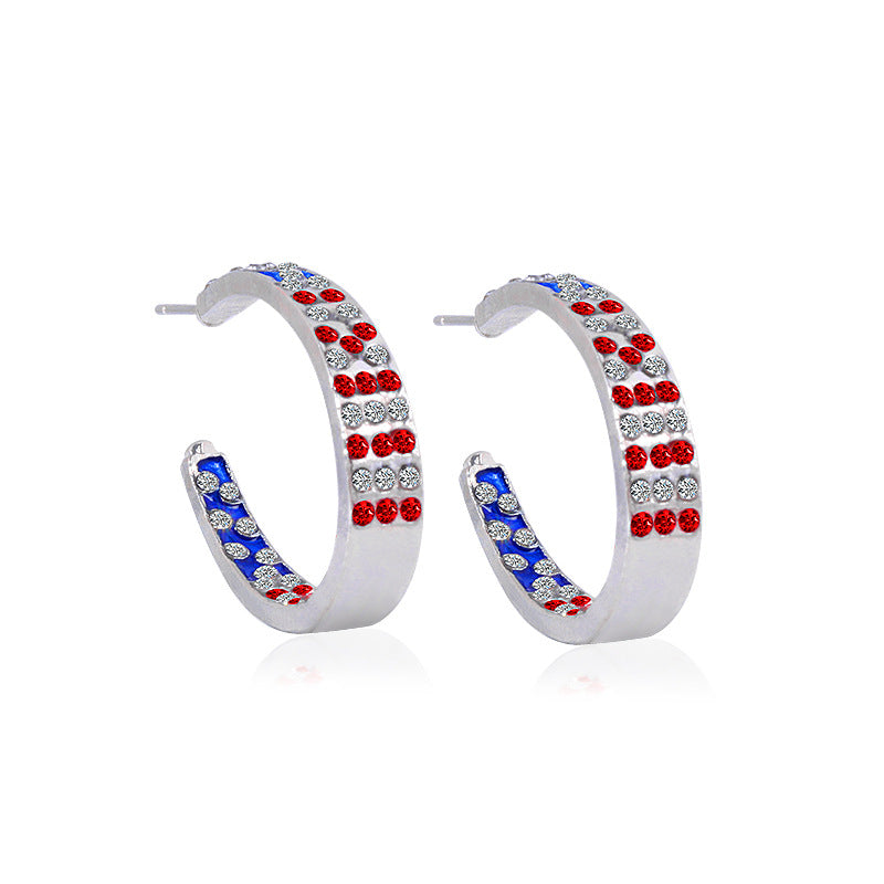 Wholesale American Independence Day Alloy Oil Drop Flag Pentagram Angel Earrings ACC-ES-BinLi003