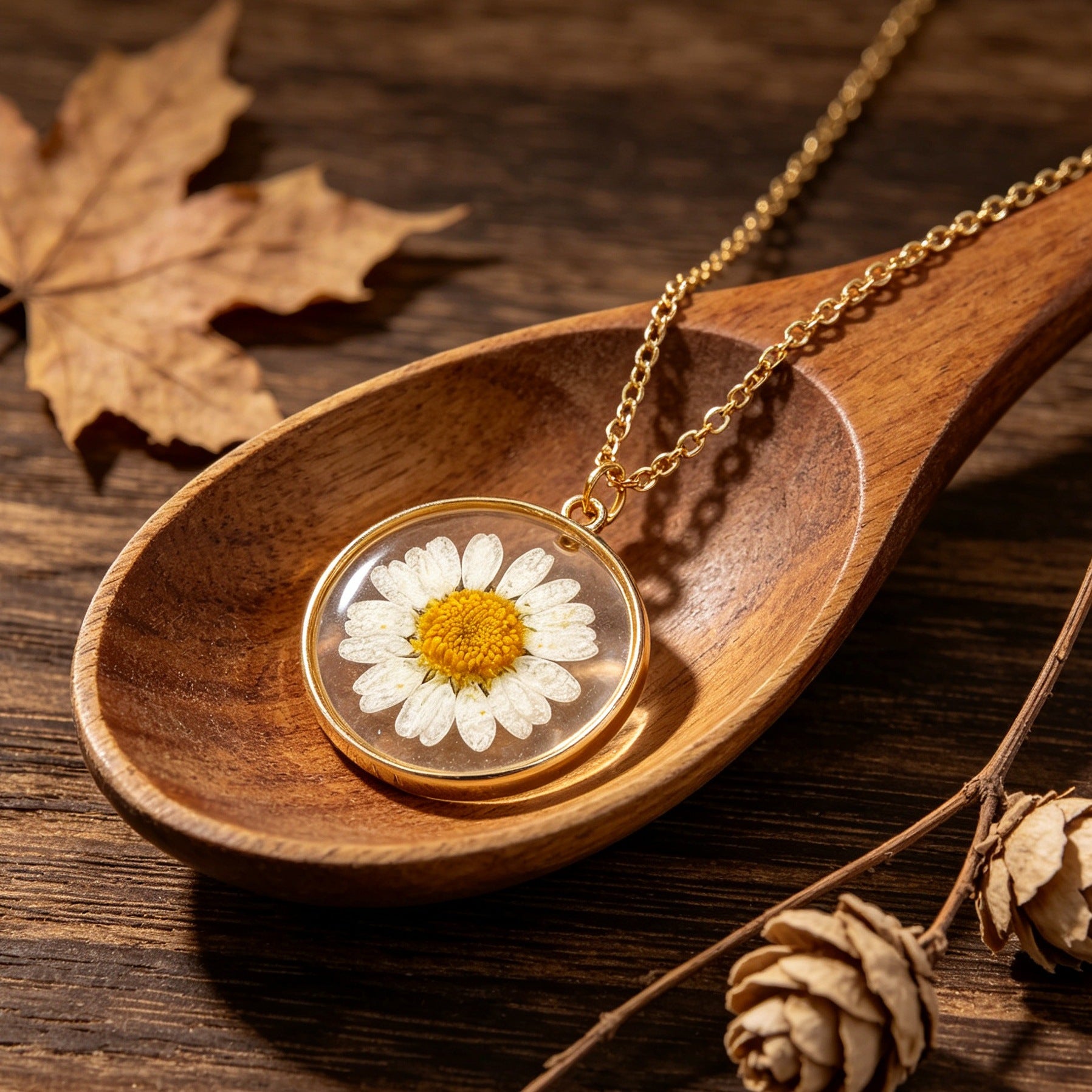 Wholesale Vintage Dried Flower Resin Sunflower Pendant Necklace For Women Trendy Fashion Jewelry Accessory