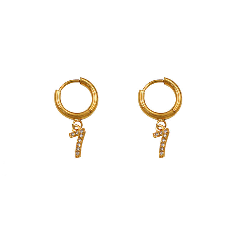 Wholesale Titanium Steel Zirconia Diamond Number Earrings ACC-ES-XuanKa001