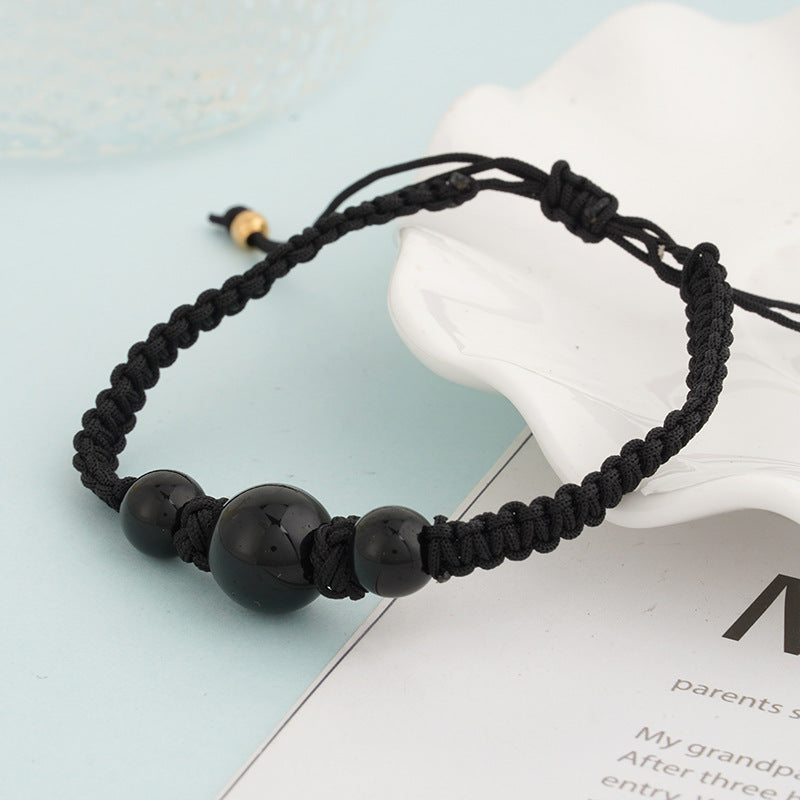 Wholesale 2PCS Obsidian Lucky Beads Red Strawberry Quartz Crystal Bracelet Natural Stone ACC-BT-Pufei001