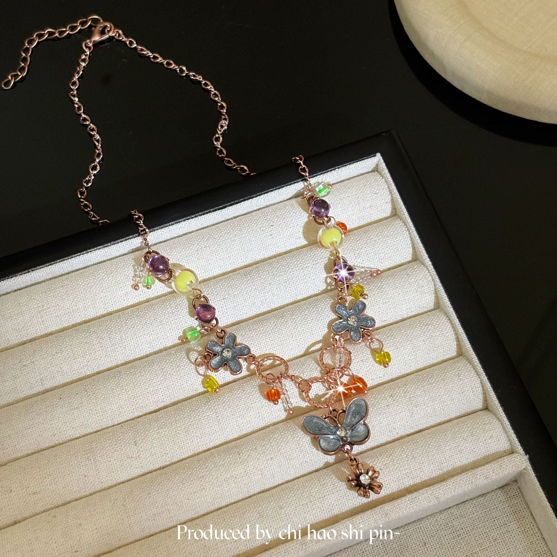 Wholesale  Retro Dopamine Butterfly Beaded Necklace