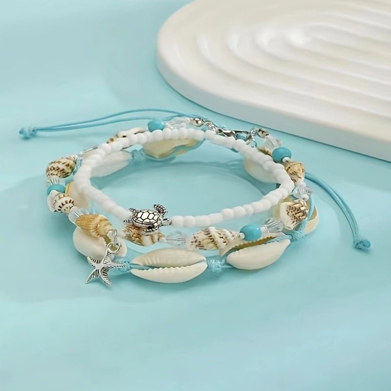 Wholesale  Beaded Natural Shell Turtle Anklet